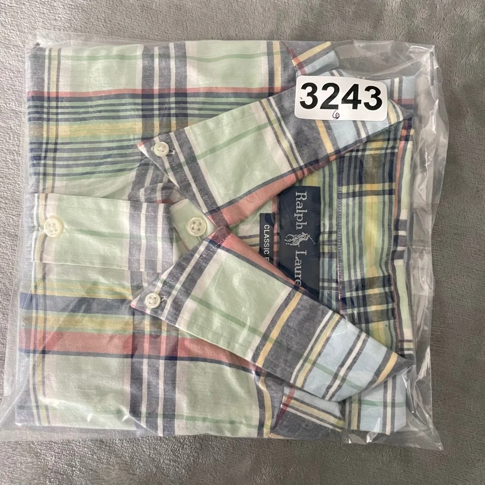 Ralph Lauren Button Down Shirt Mens L Green Plaid Short Sleeve Classic Fit Pony